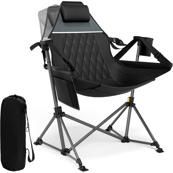 Oversized Hammock Camping Chair, Swinging Chair with Adjustable Back and Seat Height, Portable Folding Rocking Chair for Outdoor Lawn, Backyard and Patio, Supports 400lbs, Black