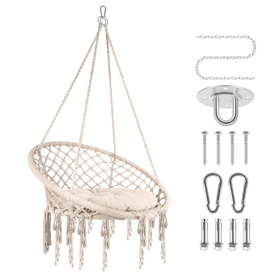 Oversized Hammock Chair Swing with Plush Faux Fur and Memory Foam Cushion, Double-Stitched, Reinforced and Adjustable Rope Joints, Quick-Release, Adjustable and Lockable Hanging System