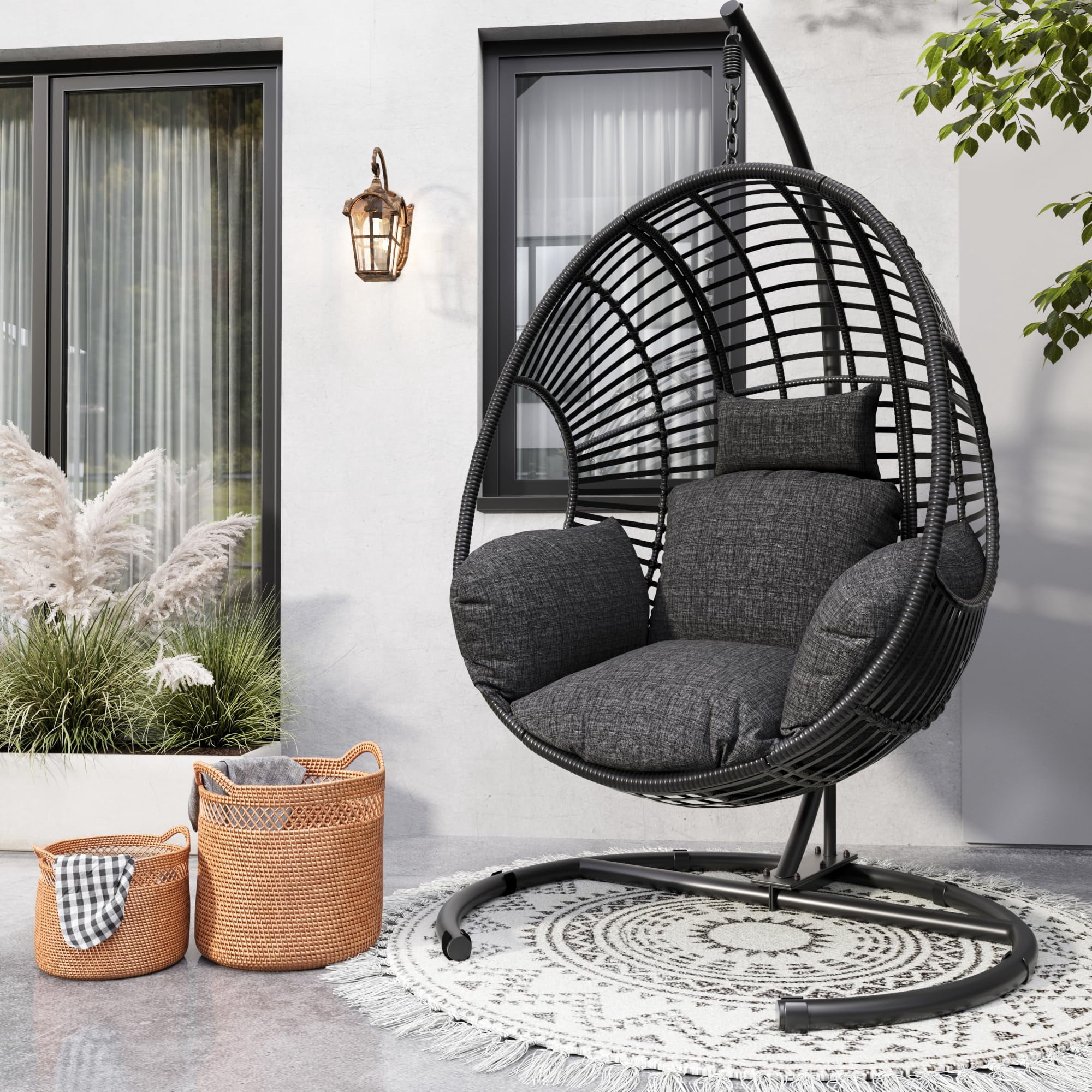 2022 Patio Wicker Swing Chair With Stand Rain Cover Includednull