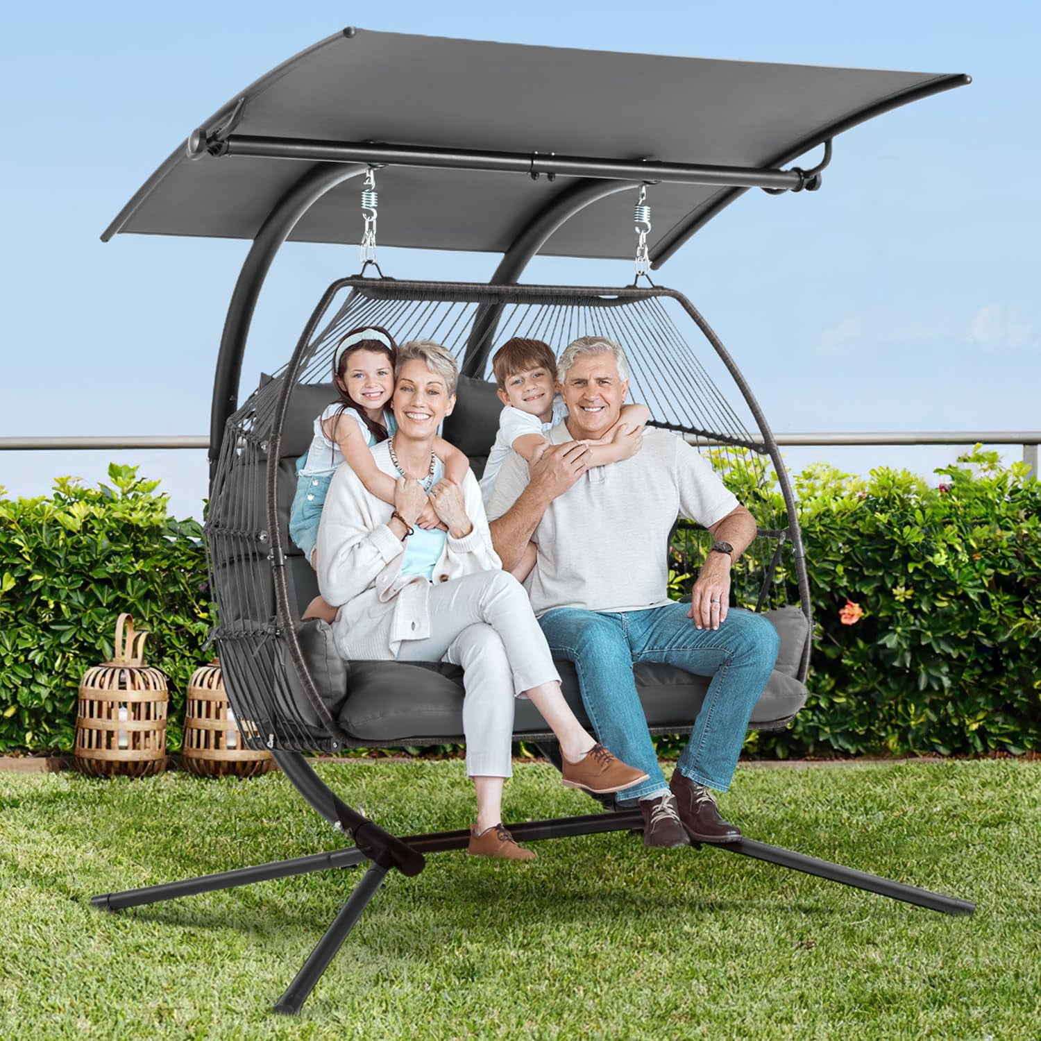 Oversized Hanging Swing Chair with Adjustable Canopy, Double Egg Chair