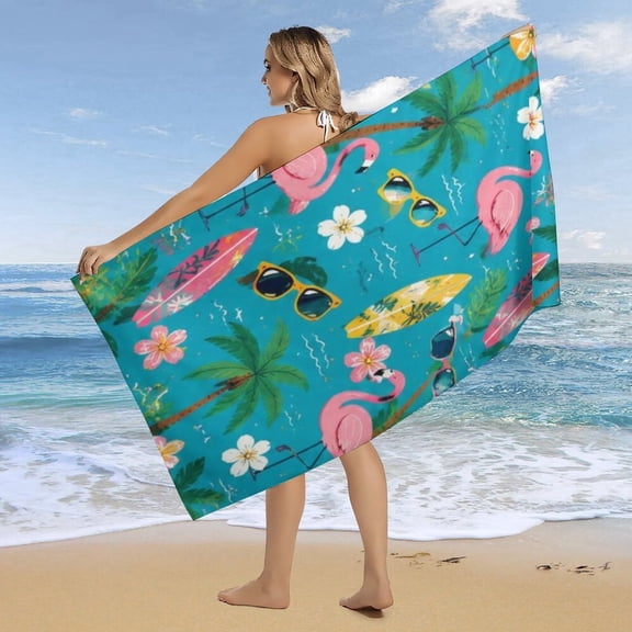 Oversized Hawaiian Tropical Beach Towel Absorbent Quick Dry Beach Blanket with Palm Leaf Flower Print Travel Bath Towel for Swimming Pool Beach Spa
