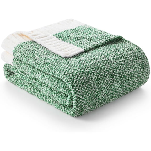 Oversized Heather Green Plush Throw Blanket - Super Soft Knit Blanket, 50x70 Inches