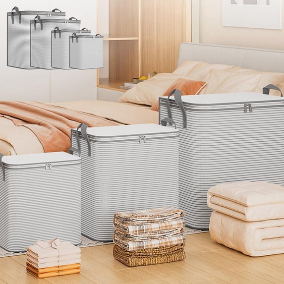 Oversized Heavy Duty Storage Bag with Sturdy Reinforced Handles, Thick Double Zipper Tote, Large Capacity Organizer for Clothes Bedding Comforters and Home Storage Needs, 22*20*16in, Gray