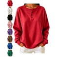 thumbnail image 1 of Oversized Henley Sweatshirt for Women Long Sleeve Solid Essential Casual Everyday Fall Top, 1 of 6