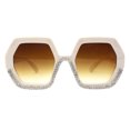 thumbnail image 1 of Oversized Hexagon Shape Sunglasses Bottom Half Rhinestones UV 400 Ivory, Brown, 1 of 4