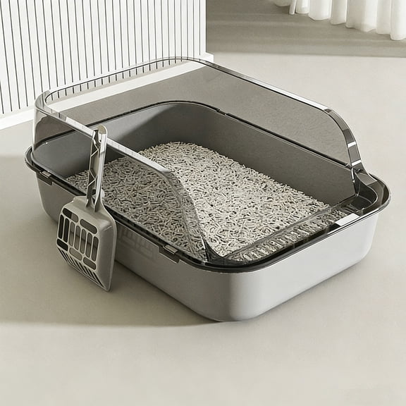 Oversized High Fence Semi-Closed Cat Litter Pan, Splashproof Litter Box for Cats, Thickened Pet Litter Pan for Mess-Free Cleanup
