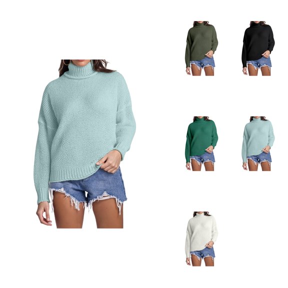 Oversized High Neck Pullover Sweater Soft Knit Long Sleeve Cozy Winter Casual Loose Fit Yarn Textured Turtleneck Top Elegant Warm Fall Outerwear Comfortable