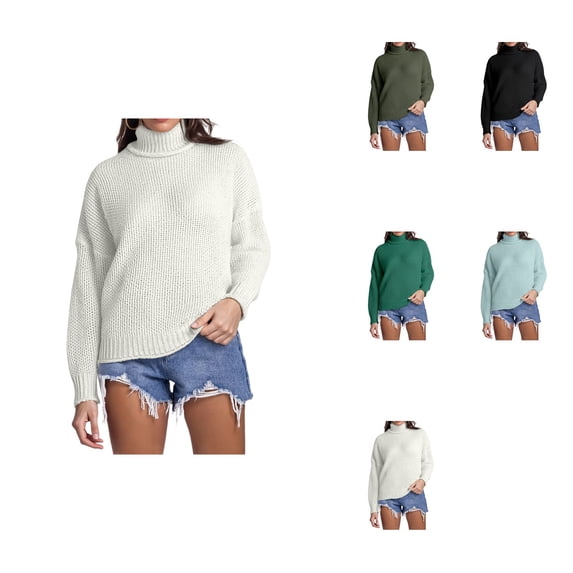 Oversized High Neck Pullover Sweater Soft Knit Long Sleeve Cozy Winter Casual Loose Fit Yarn Textured Turtleneck Top Elegant Warm Fall Outerwear Comfortable