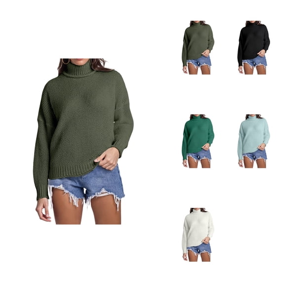 Oversized High Neck Pullover Sweater Soft Knit Long Sleeve Cozy Winter Casual Loose Fit Yarn Textured Turtleneck Top Elegant Warm Fall Outerwear Comfortable