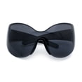 thumbnail image 1 of Oversized High Temple Wrap Around Shield Rimless Futurism Sunglasses Black, 1 of 8