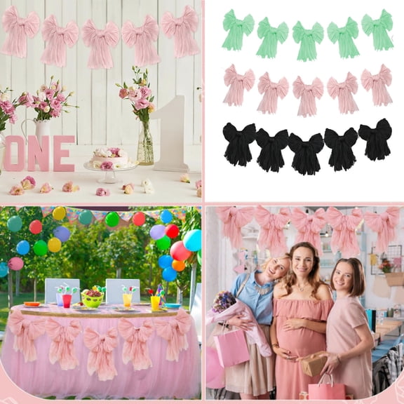 Oversized Holiday Big Bow Decorations - Polyester Festive Party Reveal Décor, Hanging Flock Bows for Wedding, Birthday, Christmas, Home Gatherings, 5-Pack