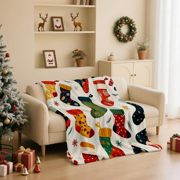 Oversized Holiday Flannel Throw Blanket Ultra Cozy Soft Plush for Christmas Decor Living Room Bed 51x39 Inches