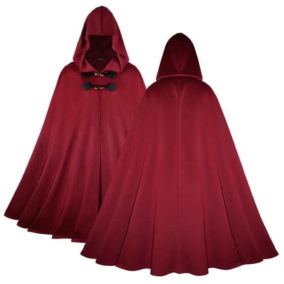 Oversized Hooded Cosplay Cape, Toggle Button Hooded Medieval Ranger Cloak, Full Length Heavy Duty Fantasy Warrior Cosplay Cape for Halloween Larp, 5 Color Oversized Hooded Robe, Red L