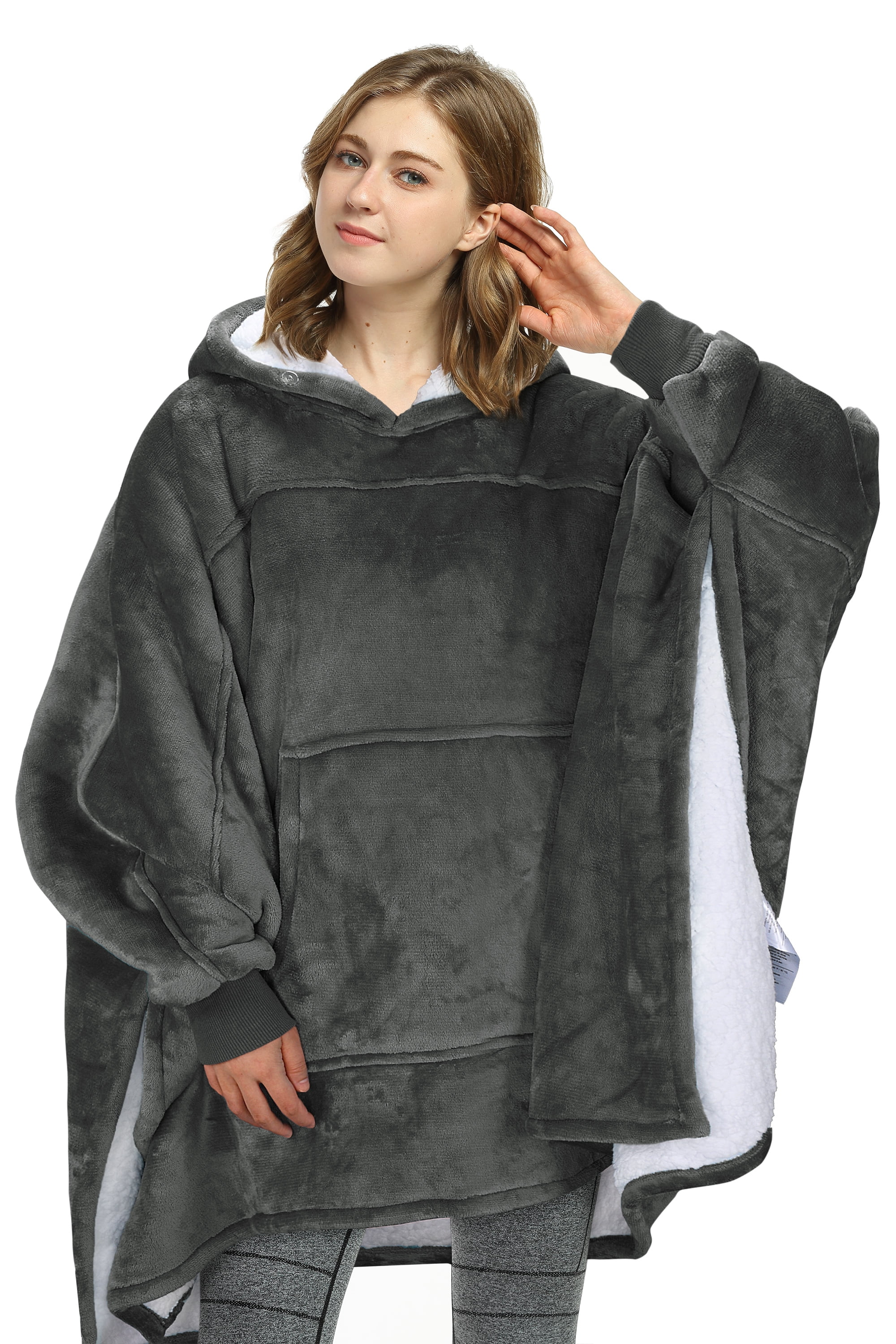 Oversized Hooded Poncho Cape, Casual Hoodie Sweatshirt, Batwing 