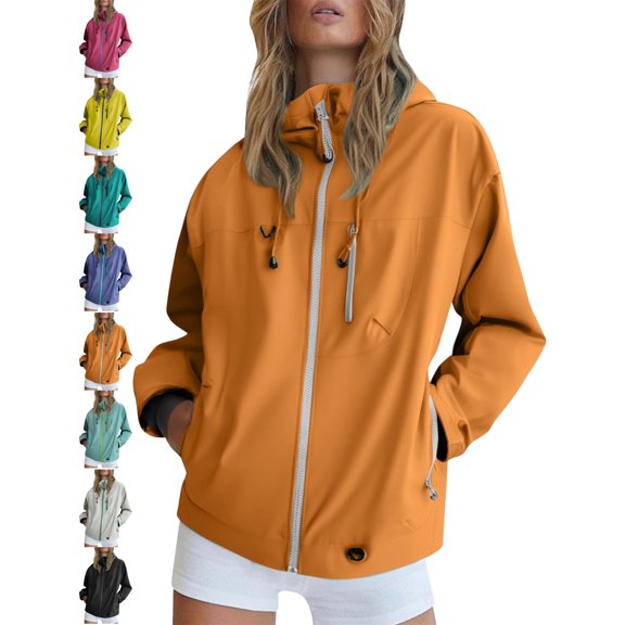Oversized Hooded Rain Jacket for Women Zip Up Waterproof WindproofLong Sleeve Outdoor Hiking Spring Fall Jacket