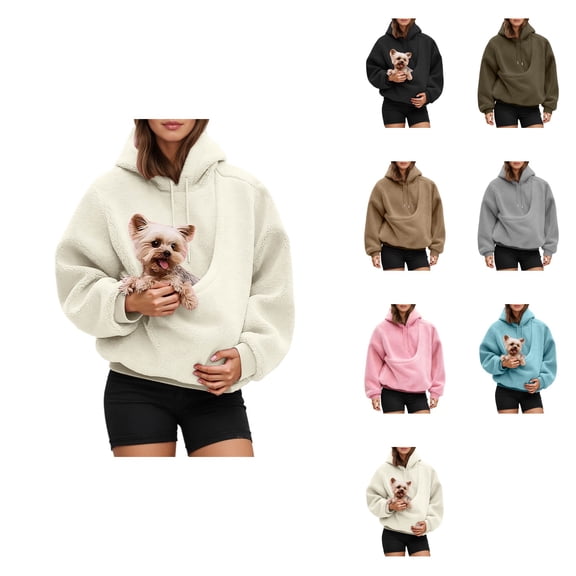 Oversized Hooded Sweatshirt, Kangaroo Pouch for Small Dogs and Cats, Pet Carrier, Women's