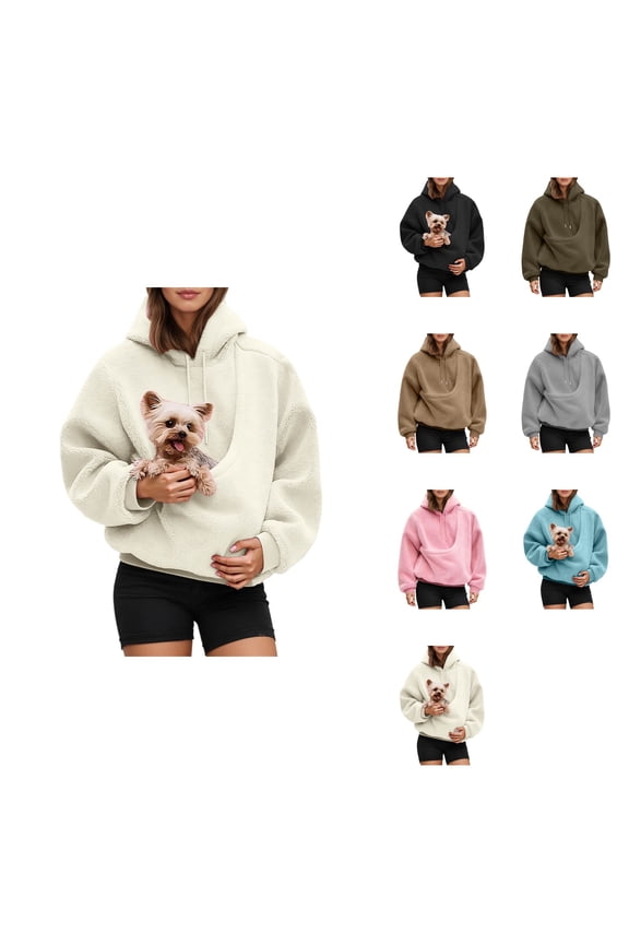 Oversized Hooded Sweatshirt, Kangaroo Pouch for Small Dogs and Cats, Pet Carrier, Women's
