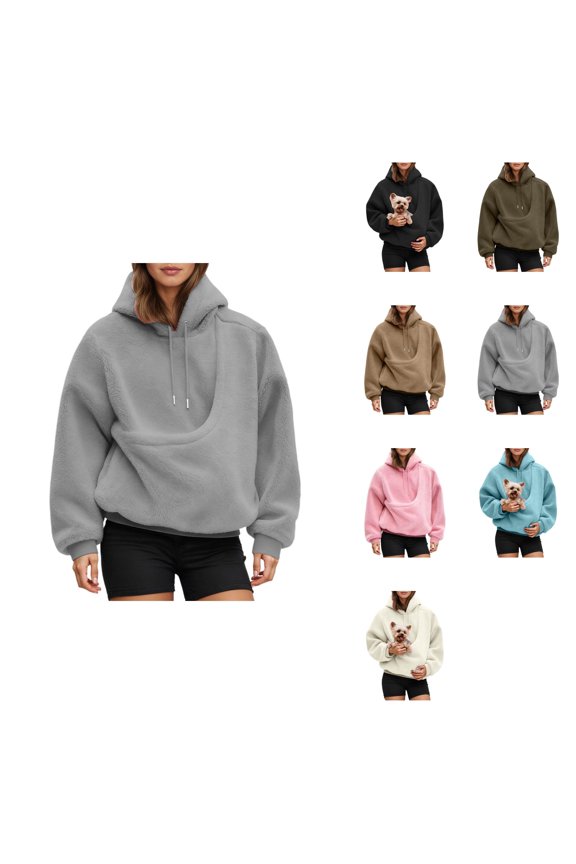 Oversized Hooded Sweatshirt, Kangaroo Pouch for Small Dogs and Cats, Pet Carrier, Women's