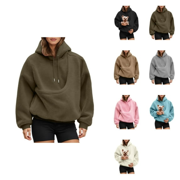 Oversized Hooded Sweatshirt, Kangaroo Pouch for Small Dogs and Cats, Pet Carrier, Women's