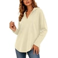 thumbnail image 1 of Oversized Hooded Sweatshirt for Women Long Sleeve Drawstring V Neck Pullover Sweatshirts Loose Casual Fall Tops (S, Beige), 1 of 9