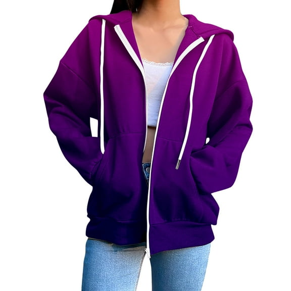 Oversized Hooded Sweatshirt for Women Long Sleeved Gradient Printed Hoodies Crew Neck Casual Pullover Tops Trendy 2025