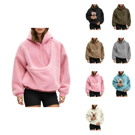 Oversized Hooded Sweatshirt with Front Kangaroo Pouch for Carrying Small Dogs and Cats â Pet Carrier Hoodie for Women