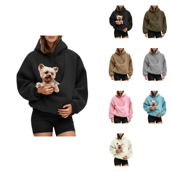 Oversized Hooded Sweatshirt with Front Kangaroo Pouch for Carrying Small Dogs and Cats â Pet Carrier Hoodie for Women