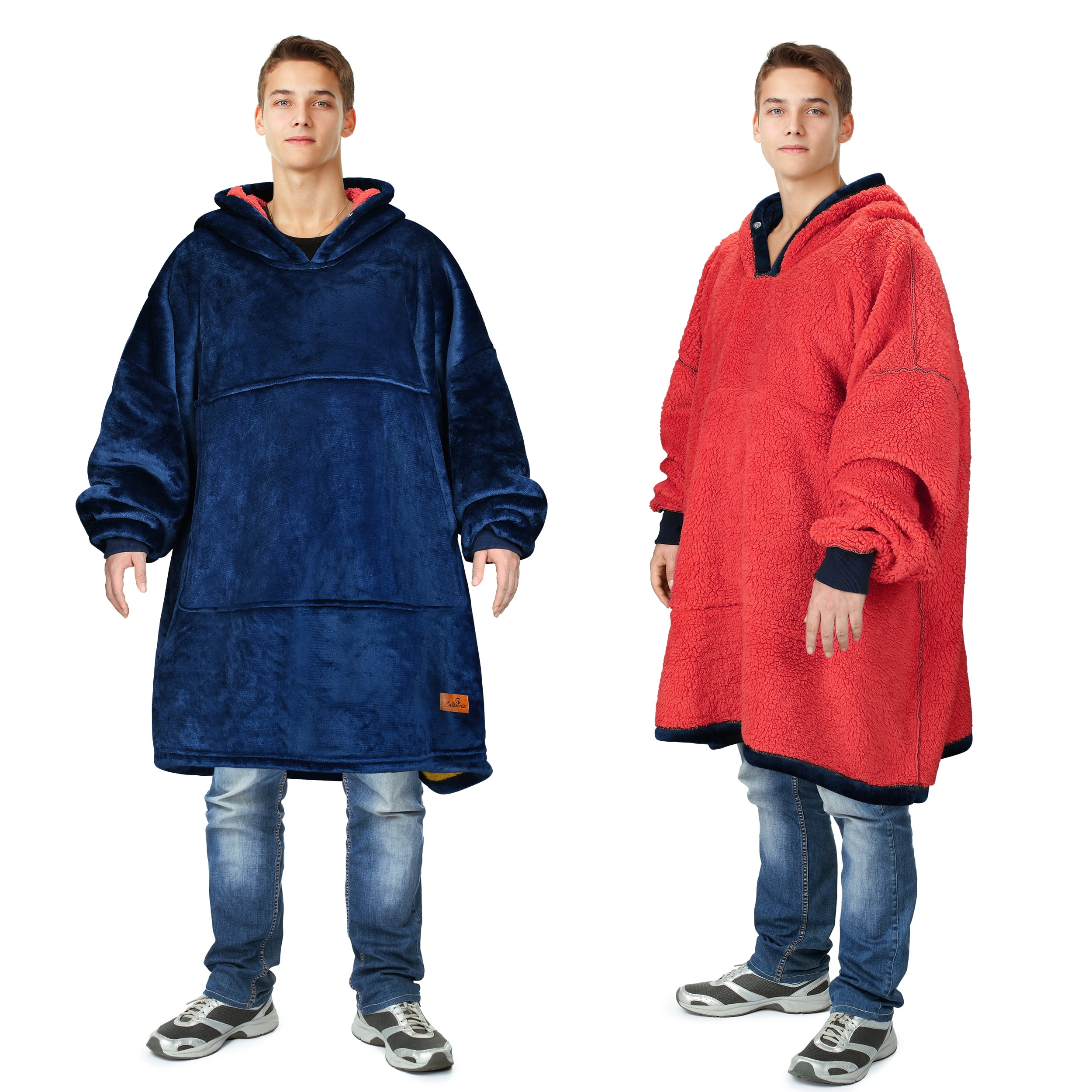 Oversized Hoodie Blanket Sweatshirt, Comfortable Sherpa Giant Pullover with Large Front Pocket