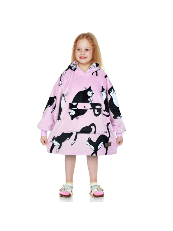 Oversized Hoodie Blanket Sweatshirt for Kids, Wearable Cute Patterns fleece Pullover, as Warm & Funny Gifts for 4-10 Years Boy Girl