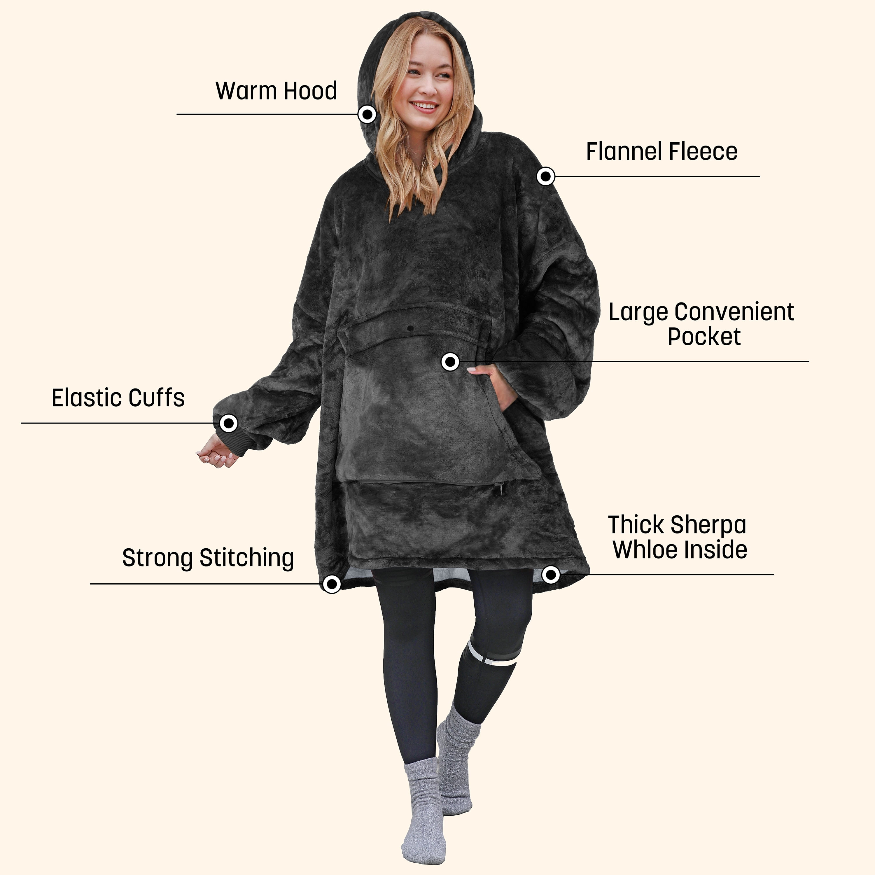 Catalonia Oversized Wearable Blanket Hoodie Sweatshirt, Comfortable Sherpa Lounging Pullover for Adults Men Women Teenagers Wife Girlfriend Gift