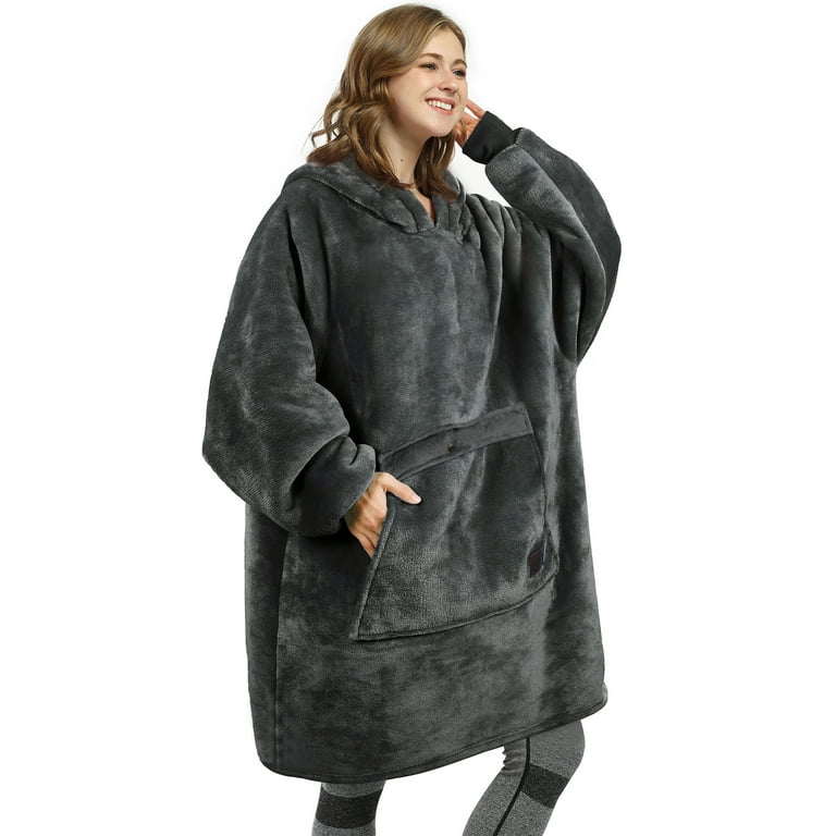 Free Shipping Oversized Hoodie Blanket Sweatshirt Super Soft Warm Comfortable Sherpa Giant Pullover with Large Front Pocket for Adults Men Women Teenagers Kids Grey Walmart