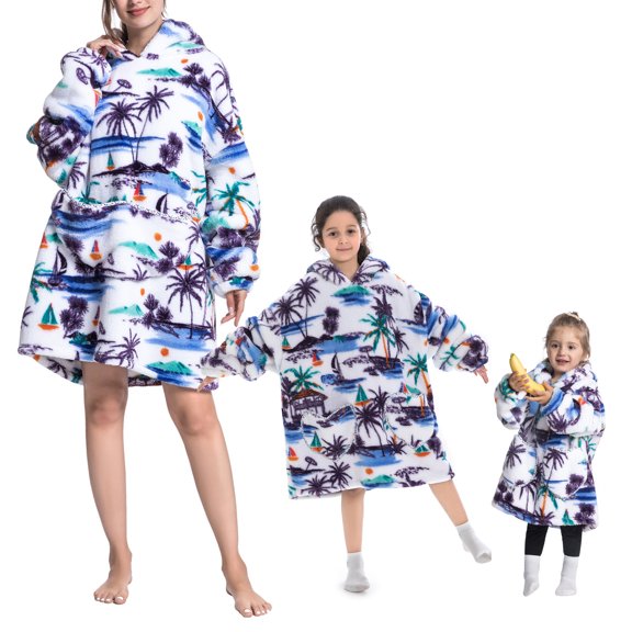 Oversized Hoodie Blanket Wearable Blanket Sweatshirt Plush Warm Cozy Fleece Top for Women Men Kids