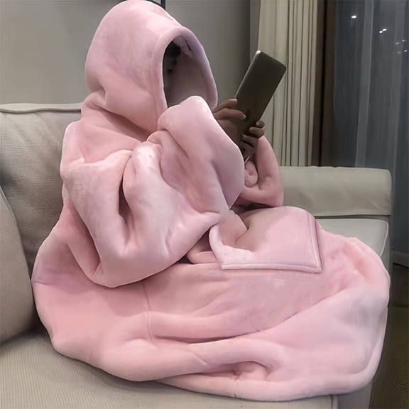 NUAN Wearable Blanket Hoodie, Oversized Fleece Sweatshirt for Women and Men, Cozy Lounge Wear for Home, Pink