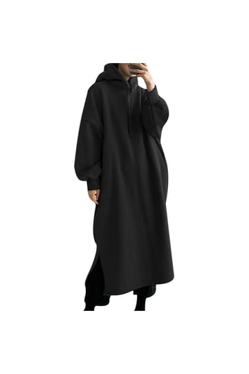 rhinestone black mini dress Universal Standard Women's Bree Long Sleeve Hooded Sweatshirt Dress - Black