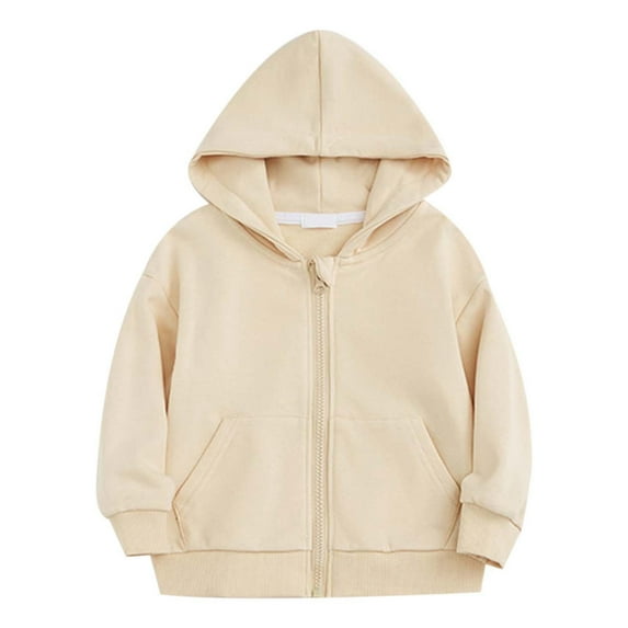 Oversized Hoodie for Girls 8-9 Toddler Baby Boy Girl Zip Up Hoodies Solid Color Hooded Sweatshirt Long Sleeve Jacket Casual Outerwear Fall Clothes 1-Beige, 18-24 Months