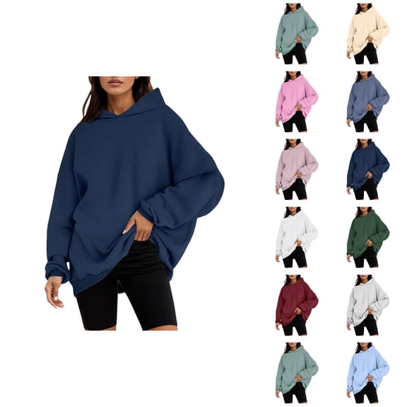 Oversized Hoodie Long Sleeve Plain Basic Hooded Sweatshirt Trendy Casual Streetwear Pullover Hoodies for Women