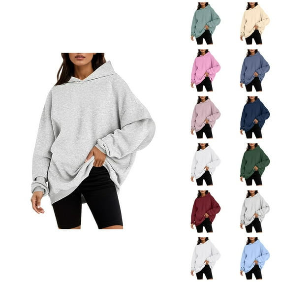 Oversized Hoodie Long Sleeve Plain Basic Hooded Sweatshirt Trendy Casual Streetwear Pullover Hoodies for Women