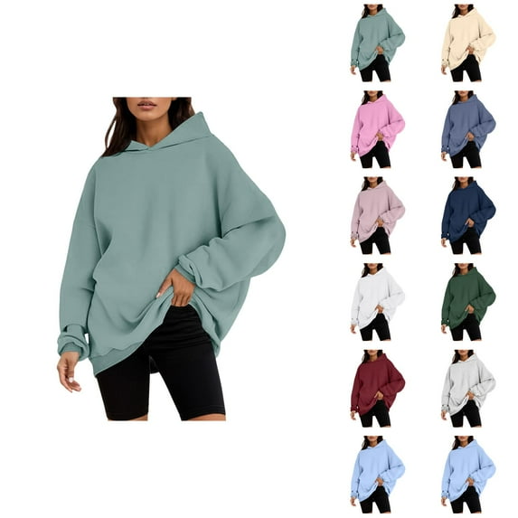 Oversized Hoodie Long Sleeve Plain Basic Hooded Sweatshirt Trendy Casual Streetwear Pullover Hoodies for Women
