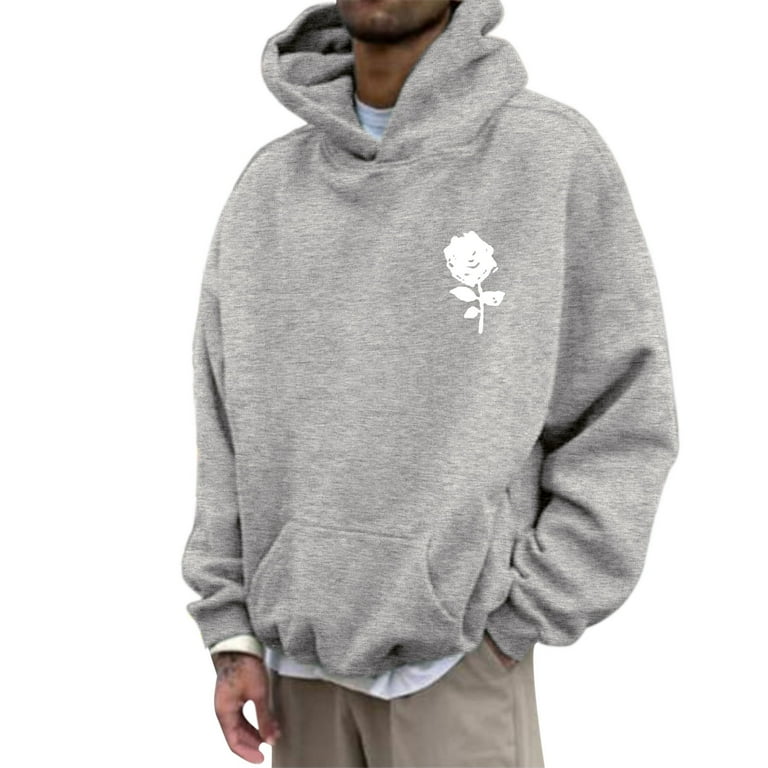 Oversized Hoodie Men Mens Fashion Casual Multiple Color Rose Print Long Sleeved Hoodie Plus Size Summer Outfits Graphic Hoodies Color Grey Size 2XL Walmart