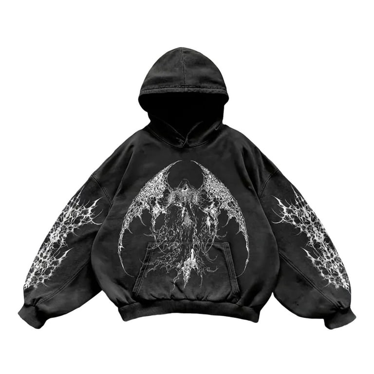 ENTH angel hoodie ブラック　Lサイズ Oversized Hoodie Men Retro Angel Hoodie Graphic Pullover