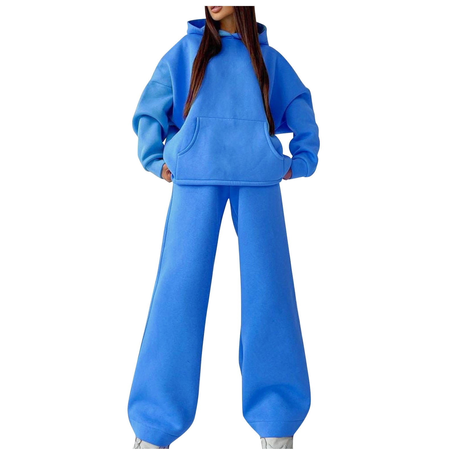 【WOOALONG】 上下セット ★ Hoody & Wide Pants Set Up ★ Oversized Hoodie Sets with Wide Leg Pants for Women