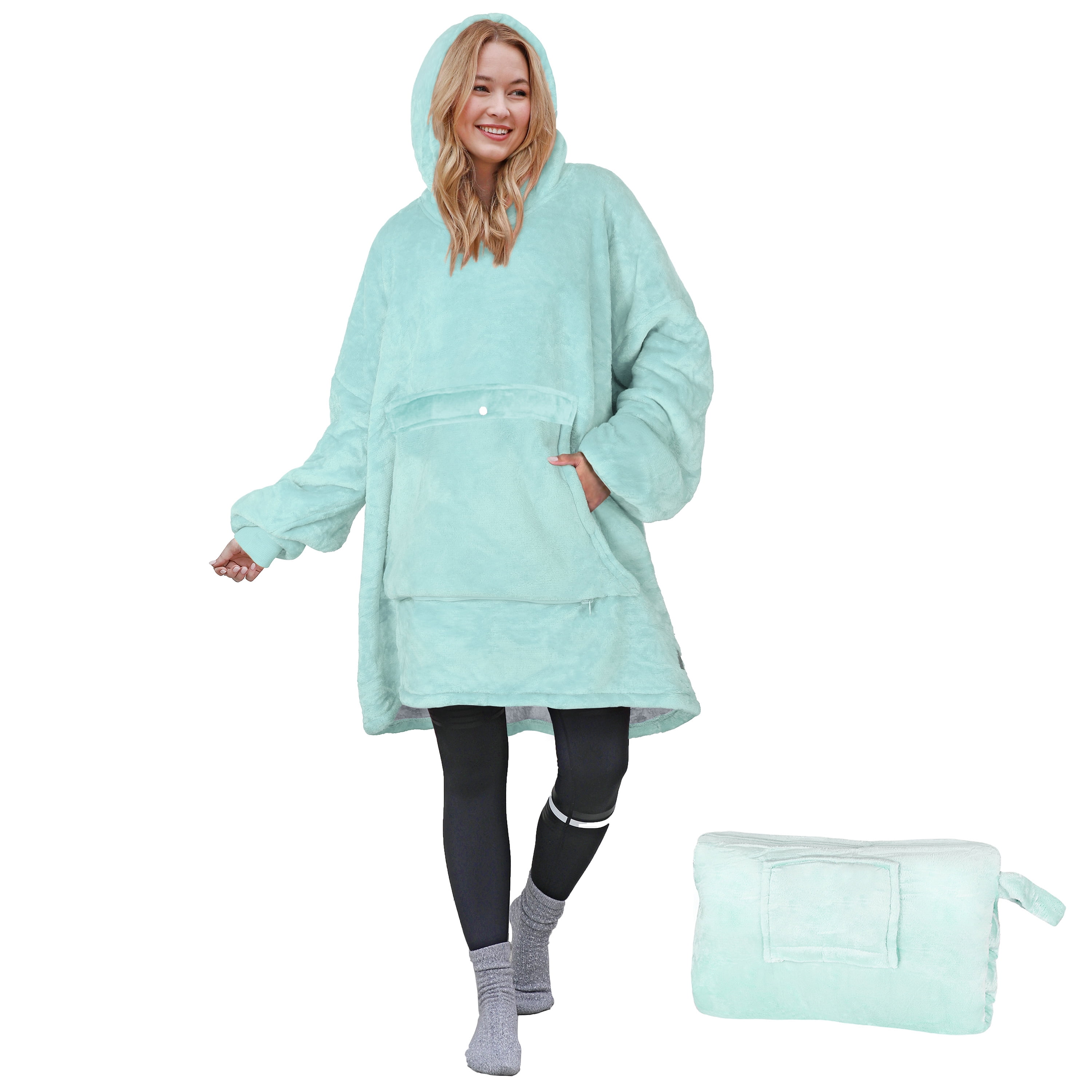 Oversized Hoodie Sweatshirt, Wearable Sherpa Blanket Pullover, Soft Warm Comfortable Portable Travel Sweater Pillow for Adults Men Women, Gift for Her