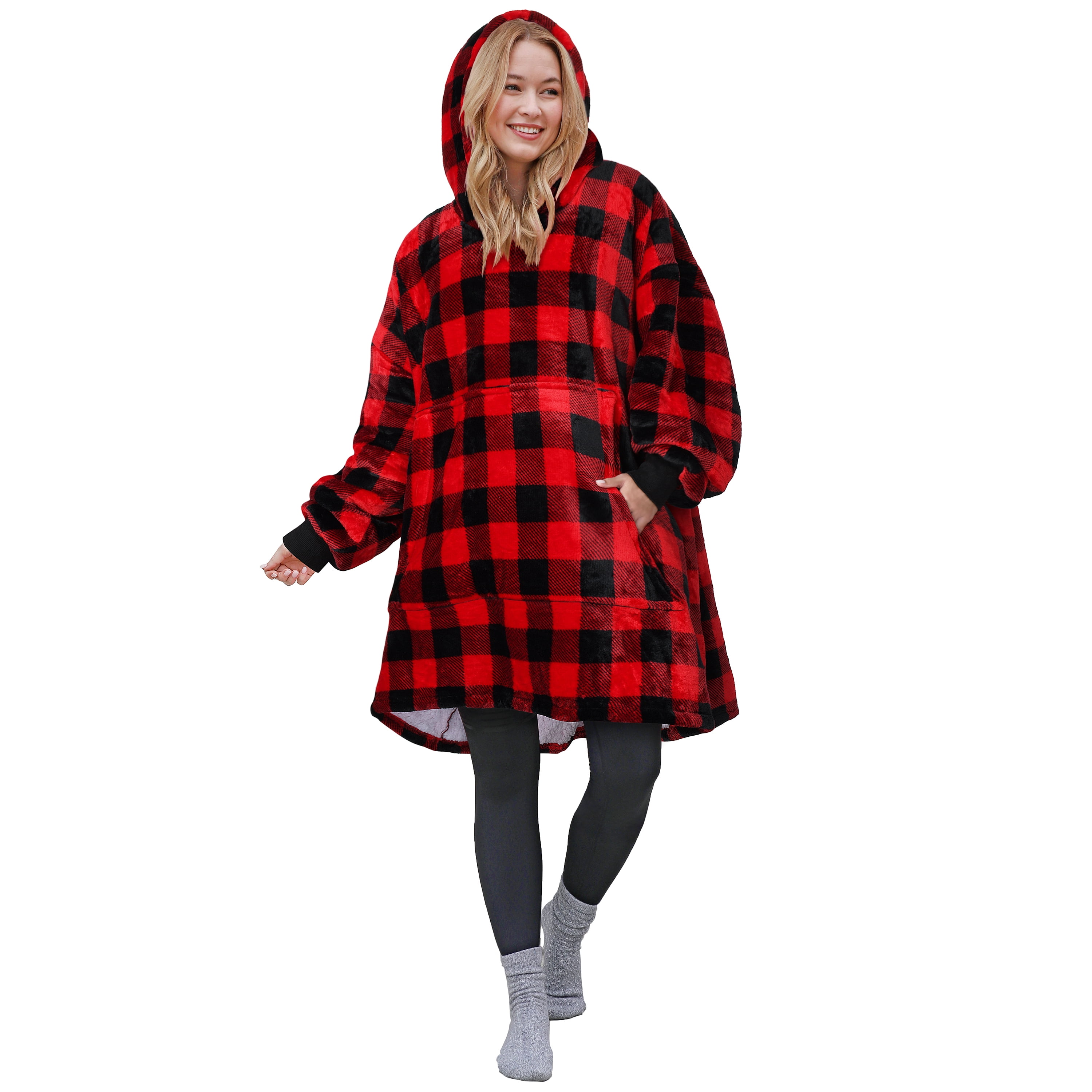 Oversized Hoodie Sweatshirt, Wearable Sherpa Blanket Pullover, Soft Warm Comfortable Portable Travel Sweater Pillow for Adults Men Women, Gift for Her