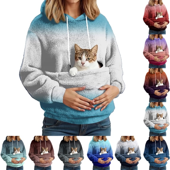 Oversized Hoodie With Dog Pouch Fleece Sharpa Pet Hoodies Carrier Large Pocket Hooded Sweatshirt For Puppy Dogs Holder Blue XXL