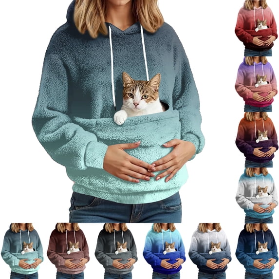 Oversized Hoodie With Dog Pouch Fleece Sharpa Pet Hoodies Carrier Large Pocket Hooded Sweatshirt For Puppy Dogs Holder Turquoise S