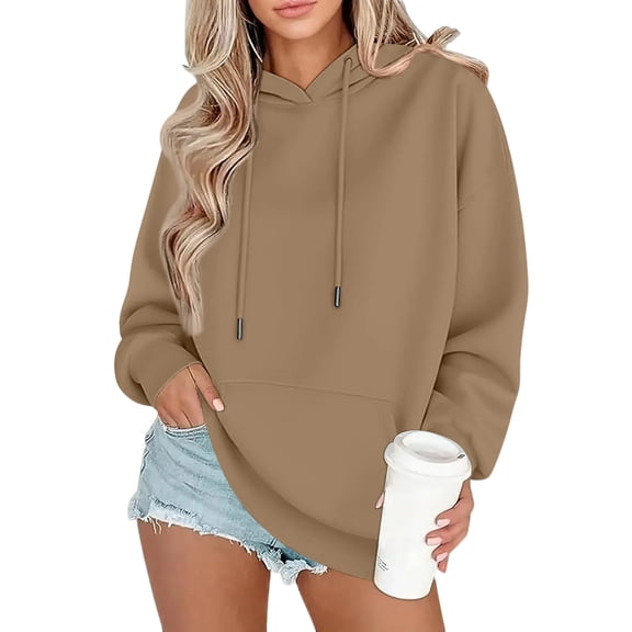 Oversized Hoodie Women Plain Fleece Pullover Hooded Sweatshirt with Pockets Casual Long Sleeve Sweat Shirts Y2k Tops Camel XS
