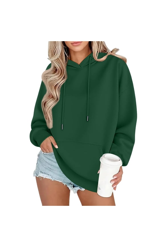 Oversized Hoodie Women Plain Fleece Pullover Hooded Sweatshirt with Pockets Casual Long Sleeve Sweat Shirts Y2k Tops Green L