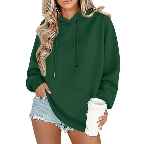 Oversized Hoodie Women Plain Fleece Pullover Hooded Sweatshirt with Pockets Casual Long Sleeve Sweat Shirts Y2k Tops Green M