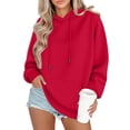 thumbnail image 1 of Oversized Hoodie Women Plain Fleece Pullover Hooded Sweatshirt with Pockets Casual Long Sleeve Sweat Shirts Y2k Tops Red XS, 1 of 5