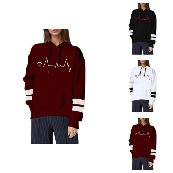 Oversized Hoodie Womens Hoodie Lightweight Sweatshirt Casual Wear Zip Up Hoodie Women's Casual Fashion Valentine's Day Heart Print Hoodie Long Sleeve Pullover Sweatshirt